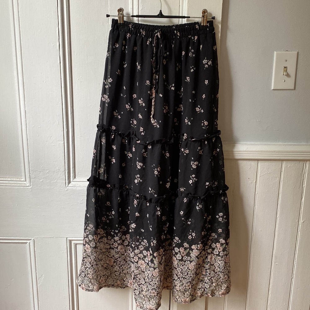 Tiered Floral Maxi Skirt